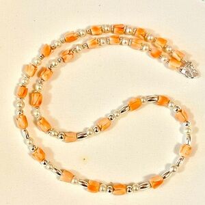 Southwest Sterling Silver  Pearl Natural Carved Coral Bench Beads Necklace 18”